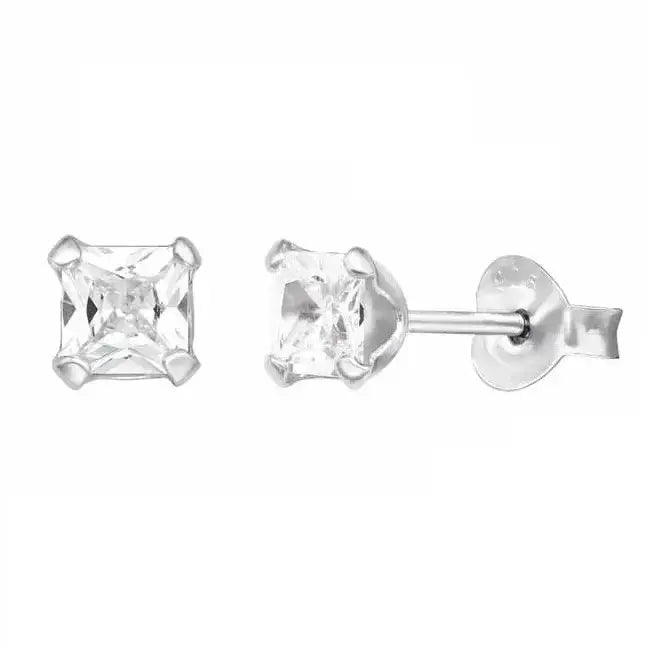Hopeakorvakorut neliö zirkoniat 4 mm - hopeakorvakorut