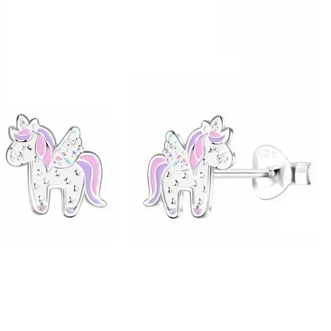 Hopeakorvakorut unicorn pinkki-lila - hopeakorvakorut