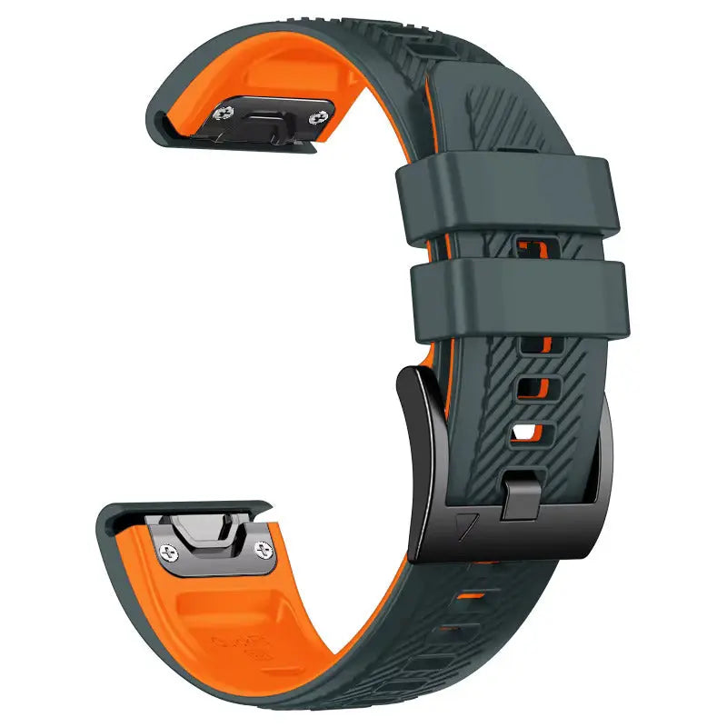 Sisu Rift Garmin Fenix silikoniranneke pikakiinnityksellä, tummanharmaa-oranssi, 26 mm HM Koru