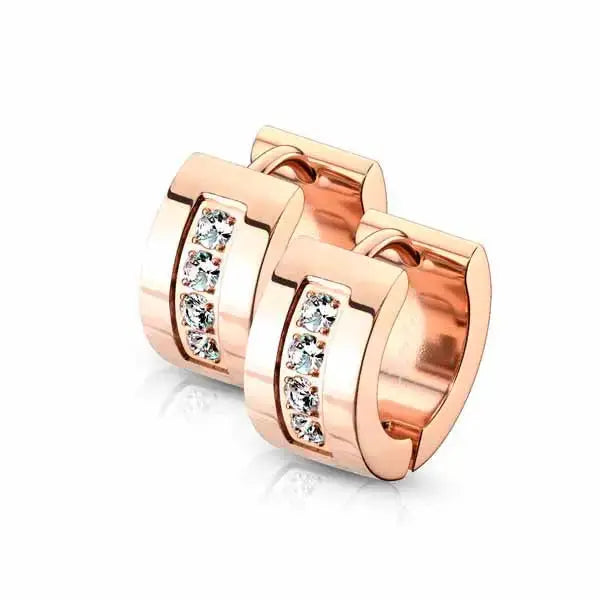 Teräskorvarenkaat zirkoniakivillä ruusukulta 7 x 13 mm - teräskorvakorut