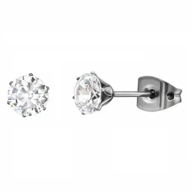 Titaanikorvakorut kirkas zirkonia 5 mm - titaanikorvakorut