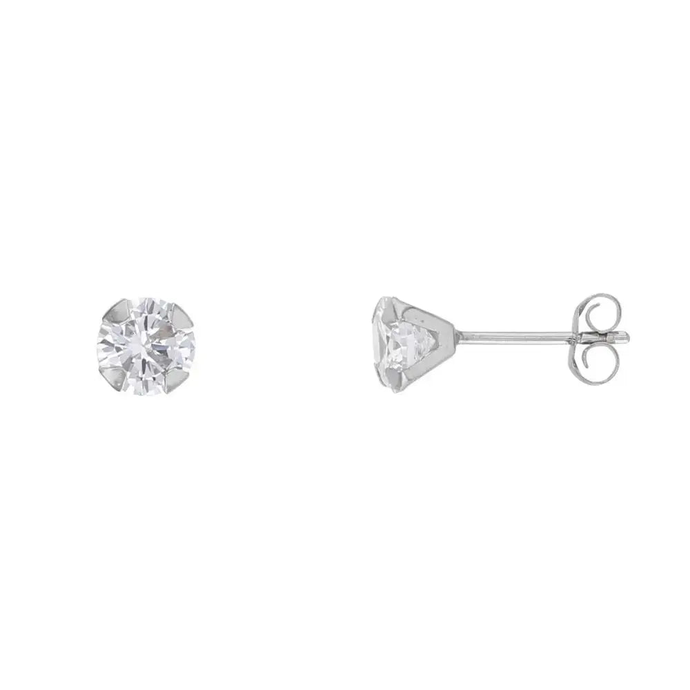 Valkokultaiset korvakorut kirkas zirkonia 5 mm - kultakorvakorut