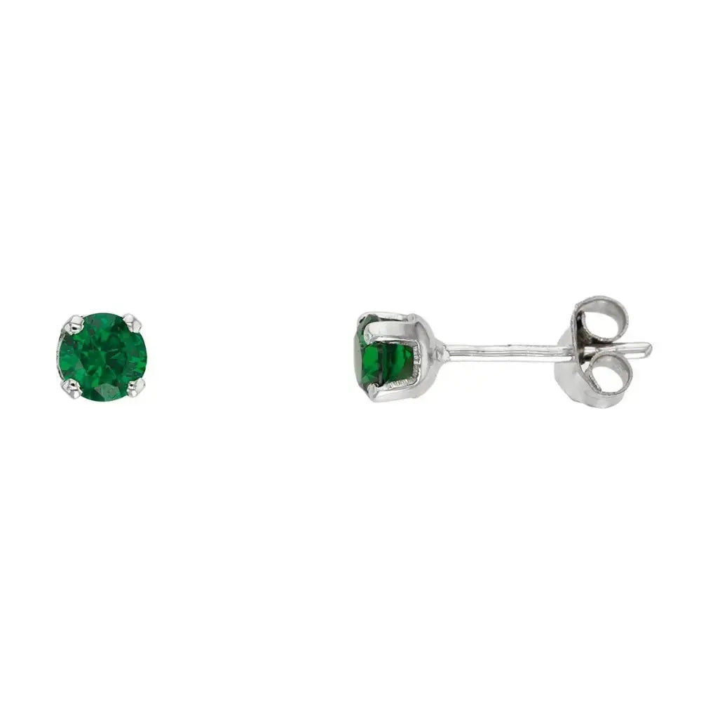 Valkokultakorvakorut vihreä zirkonia 4 mm - kultakorvakorut
