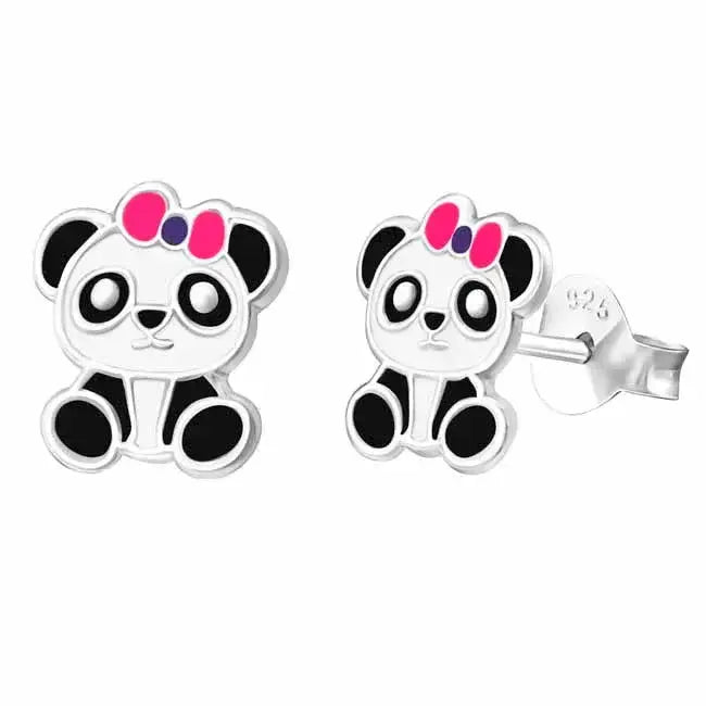 Hopeakorvakorut panda ja rusetti - hopeakorvakorut