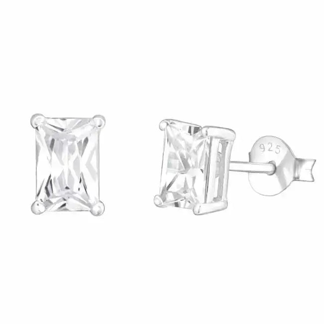 Hopeakorvakorut suorakulmio zirkonia 4 x 6 mm - hopeakorvakorut