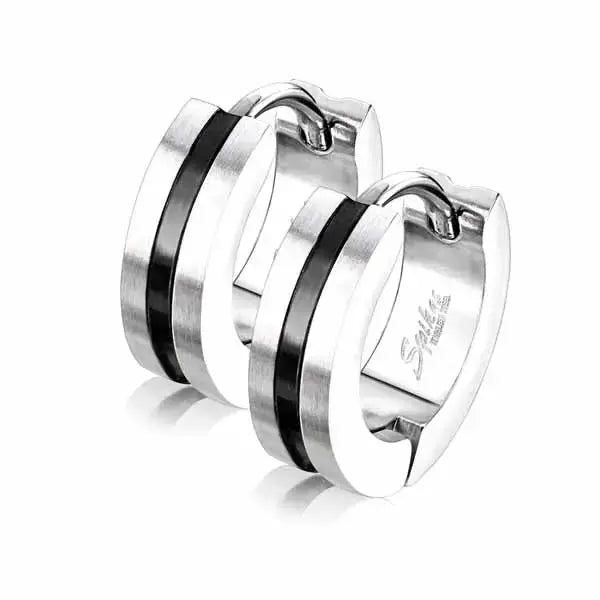 Korvarenkaat teräs mustaraita 4 x 13 mm - teräskorvakorut