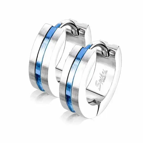Korvarenkaat teräs siniraita 4 x 13 mm - teräskorvakorut
