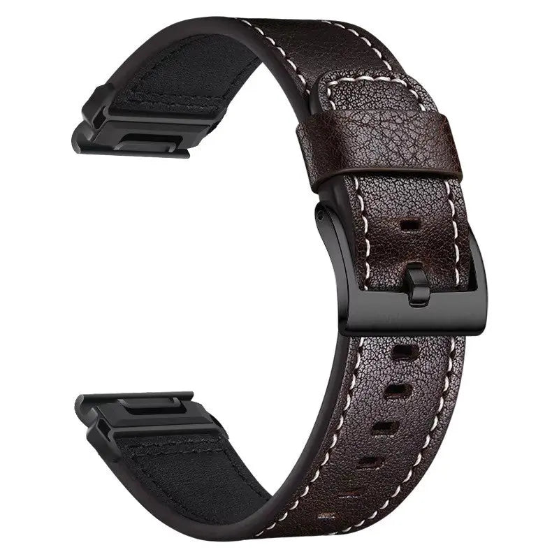 Sisu Hide XL Garmin Fenix nahkaranneke pikakiinnityksellä, tummanruskea tikattu tekstuuri, 22 mm HM Koru
