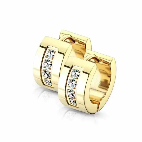 Teräskorvarenkaat zirkoniakivillä kullattu 7 x 13 mm - teräskorvakorut
