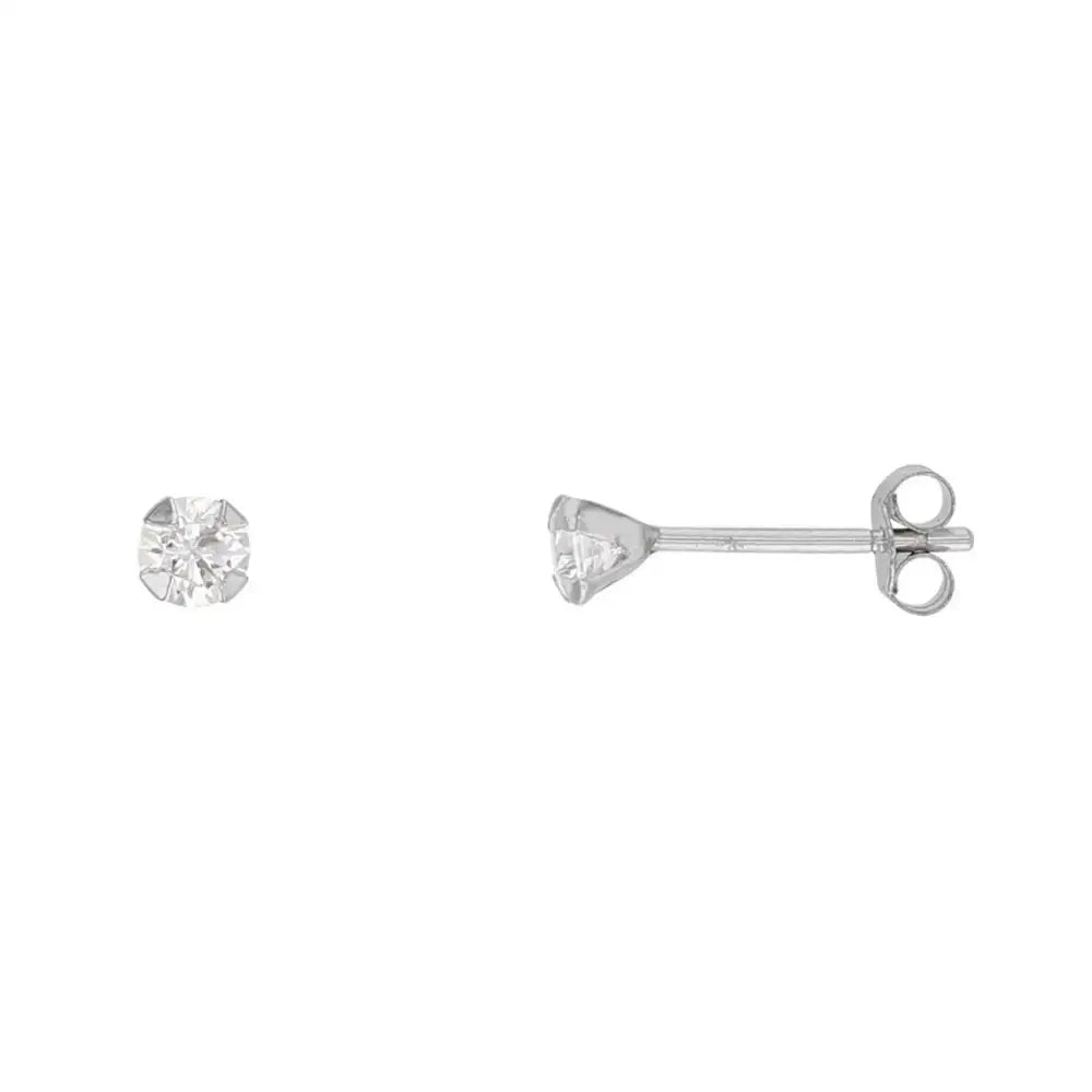 Valkokultakorvakorut kirkas zirkonia 3 mm - kultakorvakorut